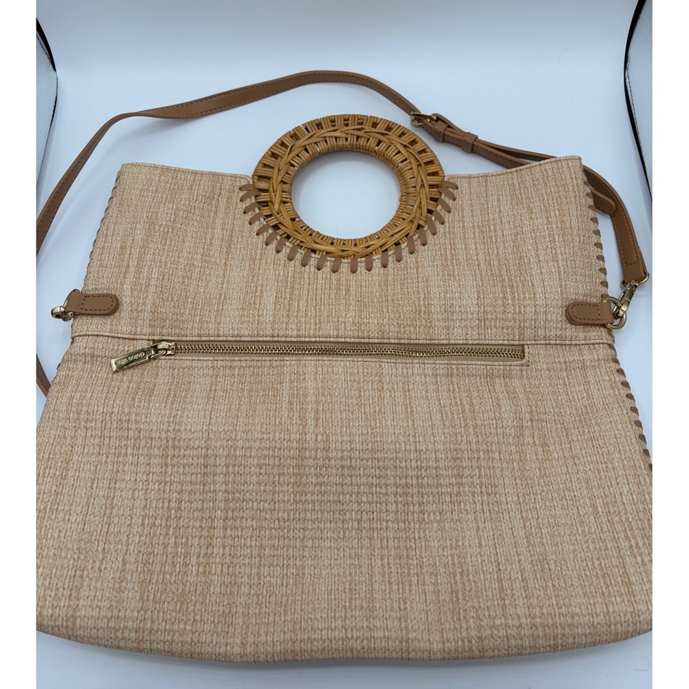 Dolce Vita Lilah Natural Woven Straw Tote Bag Rattan Round Handle Crossbody NEW - Picture 2 of 7